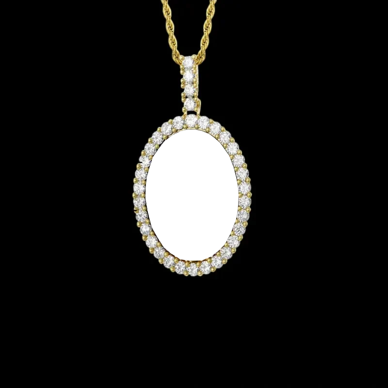 3D New Custom Photo Oval Pendant in Yellow Gold - 38mm