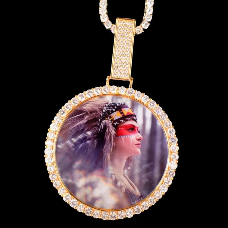70mm personalized 3D round pendant – gold custom photo necklace with high-definition engraved picture