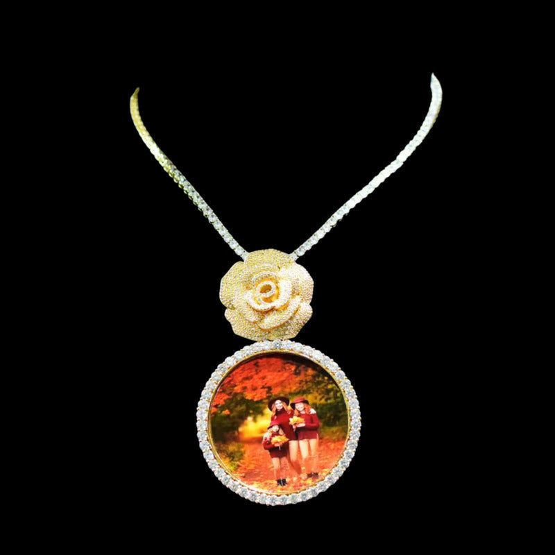 3D Rose Round Customized Photo Pendant - 70mm