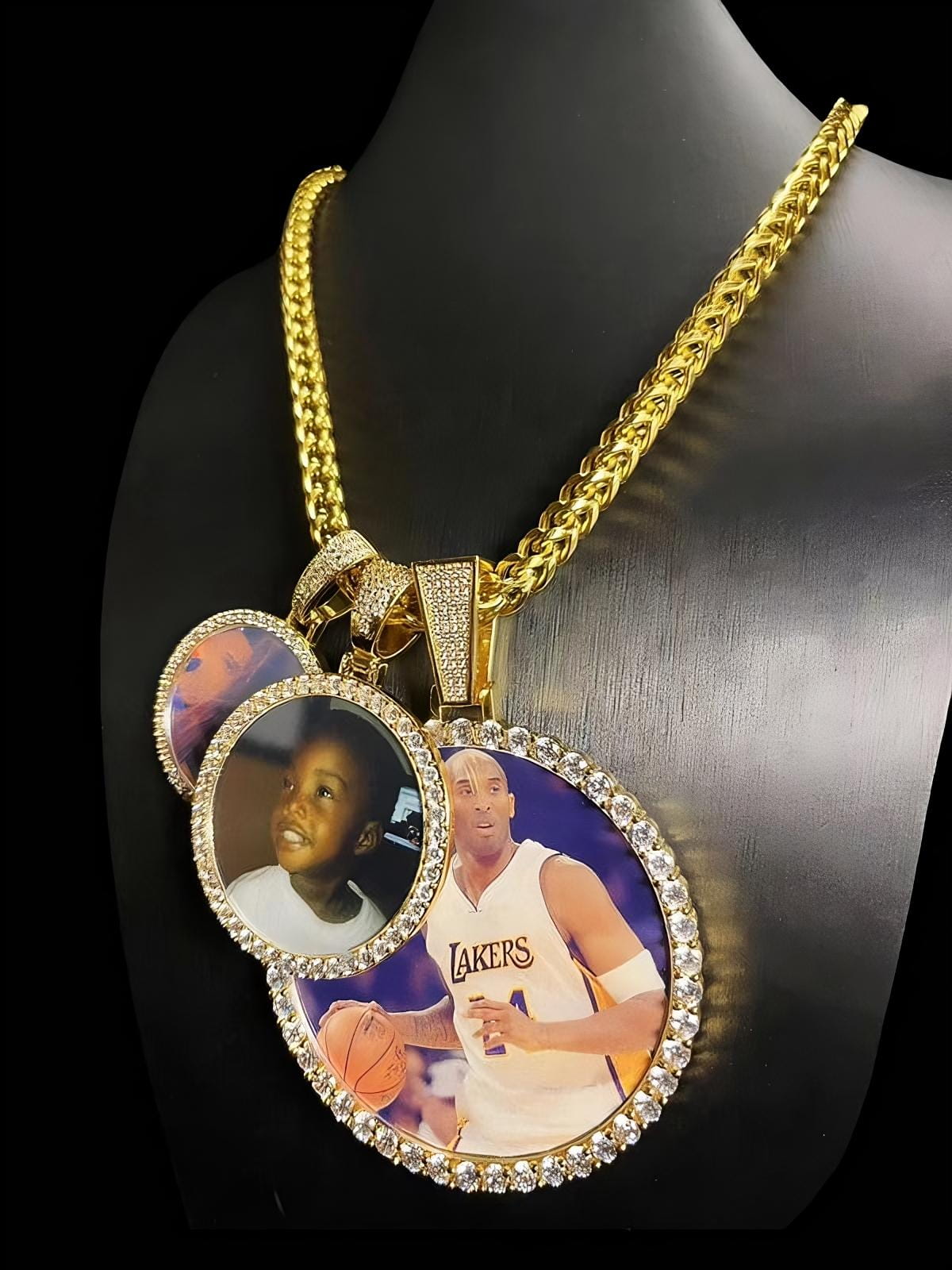 Layered custom circle photo pendants with different personalized images