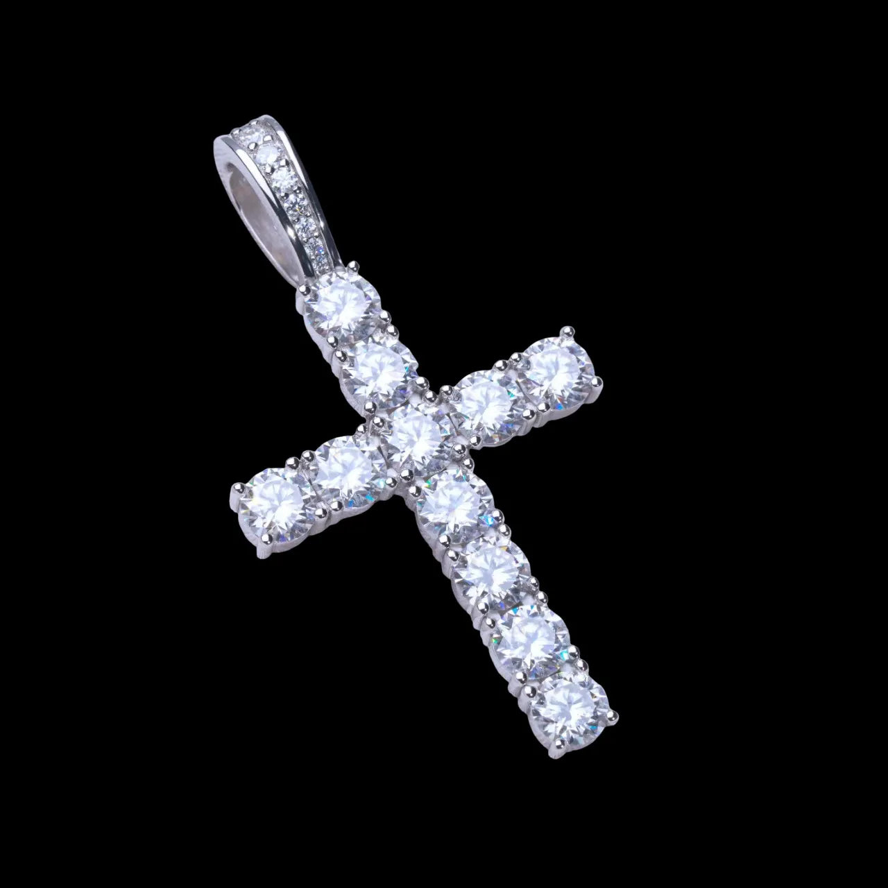 VVS moissanite cross pendant iced out in white gold 4.51 carat