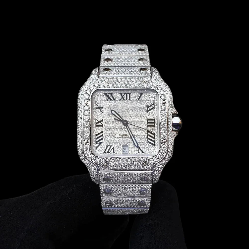 40MM Fully Iced Out Square Watch In White Gold, Color: White Gold, Material: 316L Surgical Grade Stainless Steel, Size: 40mm, - TONGSHOP