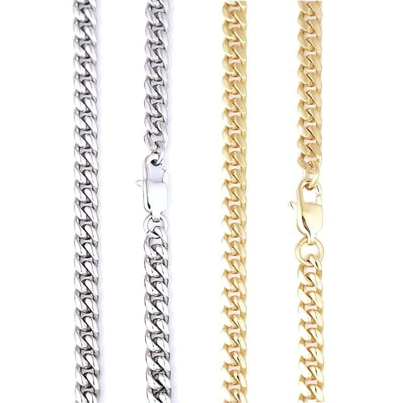 4MM Cuban link chain necklace in gold and silver, flat link hip hop jewelry