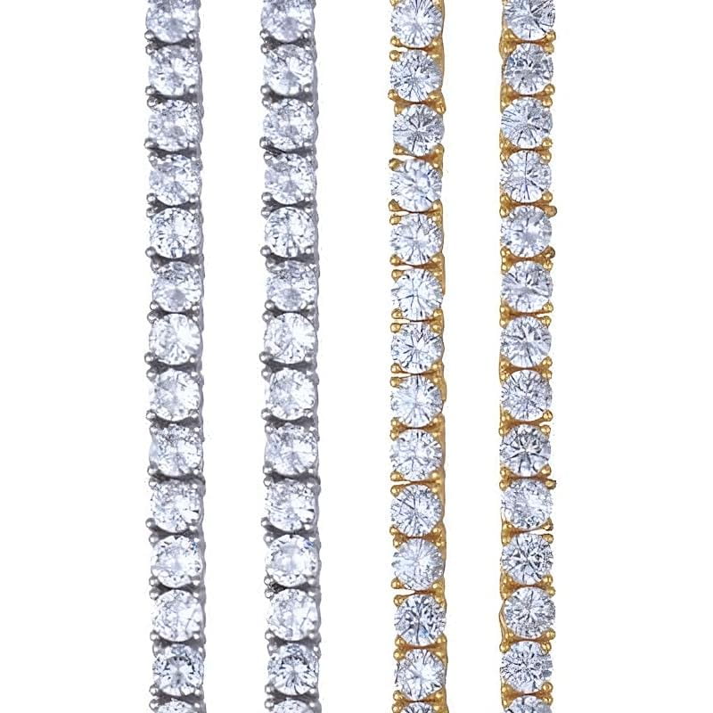 4MM tennis chain necklace in gold and silver with CZ diamonds, iced out jewelry.