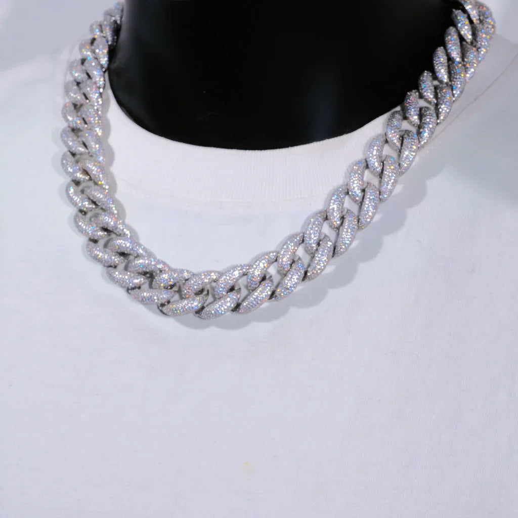5-Row Iced Cuban Chain - 18mm, Color: White Gold, Width: 18mm, Material: 14k White Gold Plated, Size 18" 20" 22" 24", - TONGSHOP