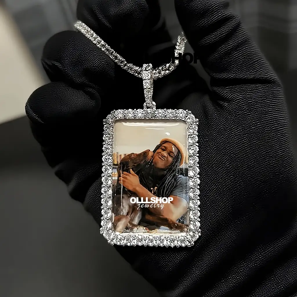 Personalized Rectangular Photo Pendant with Iced Frame