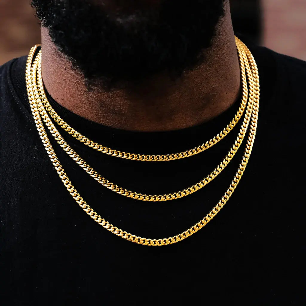 Miami Cuban Link Chain - 5mm, Color: Yellow Gold, Width: 5mm, Material: 18k Gold Plating, Size: 18" 20" 22" 24" 26" 28" 30", - TONGSHOP