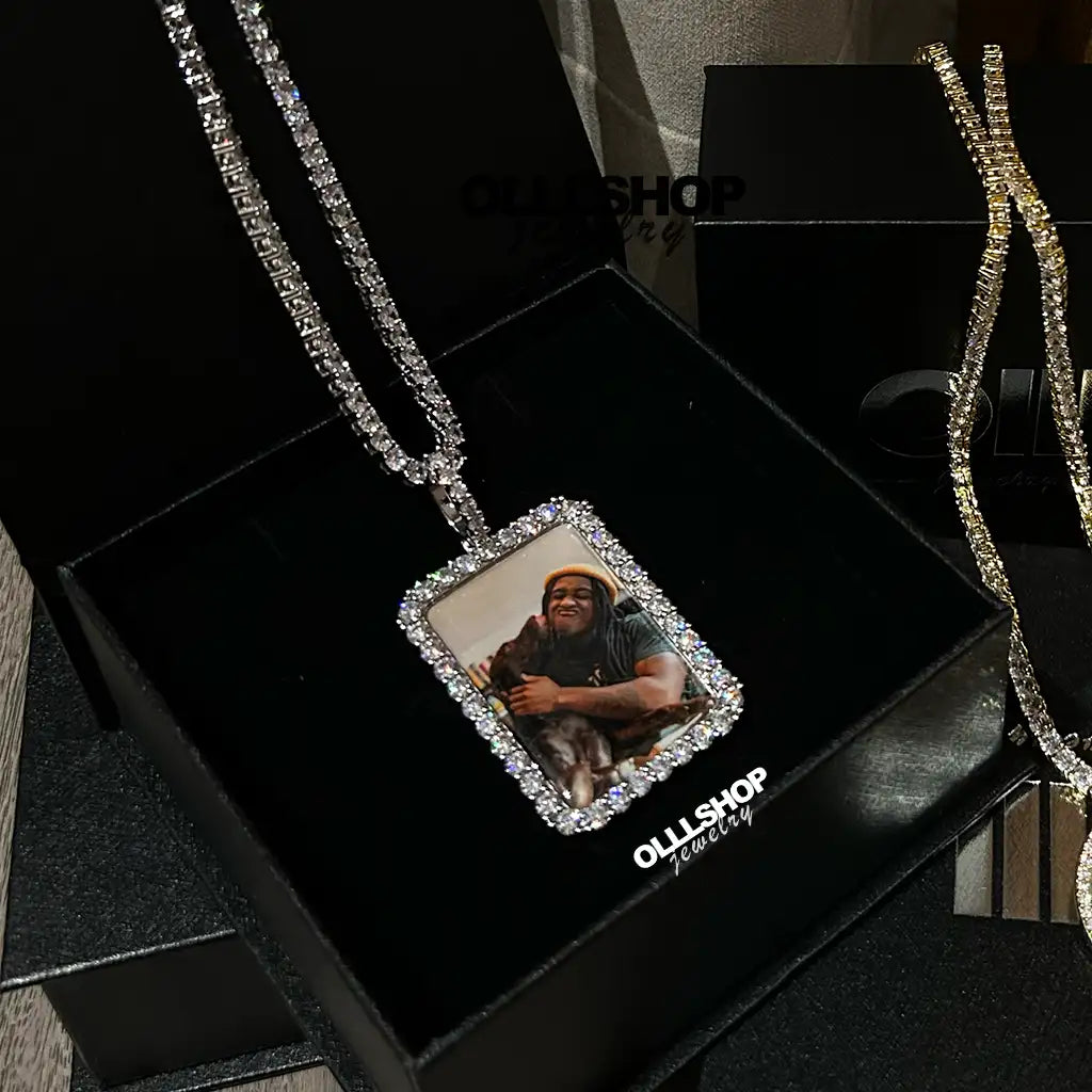 Personalized Rectangular Photo Pendant with Iced Frame