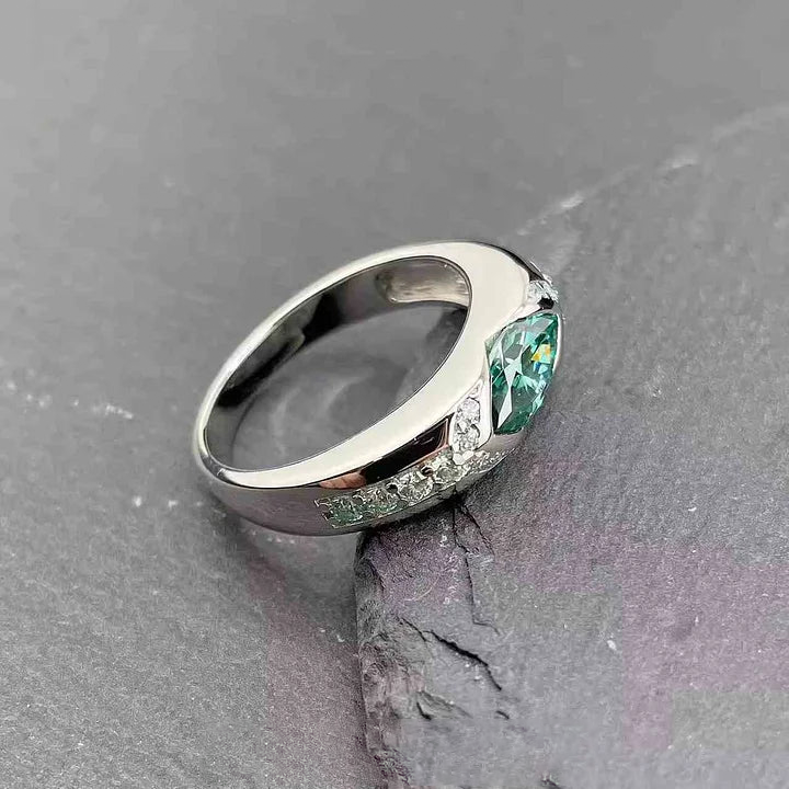 S925 VVS1 Moissanite Ice Blue Lake Green Horse Eye Ring