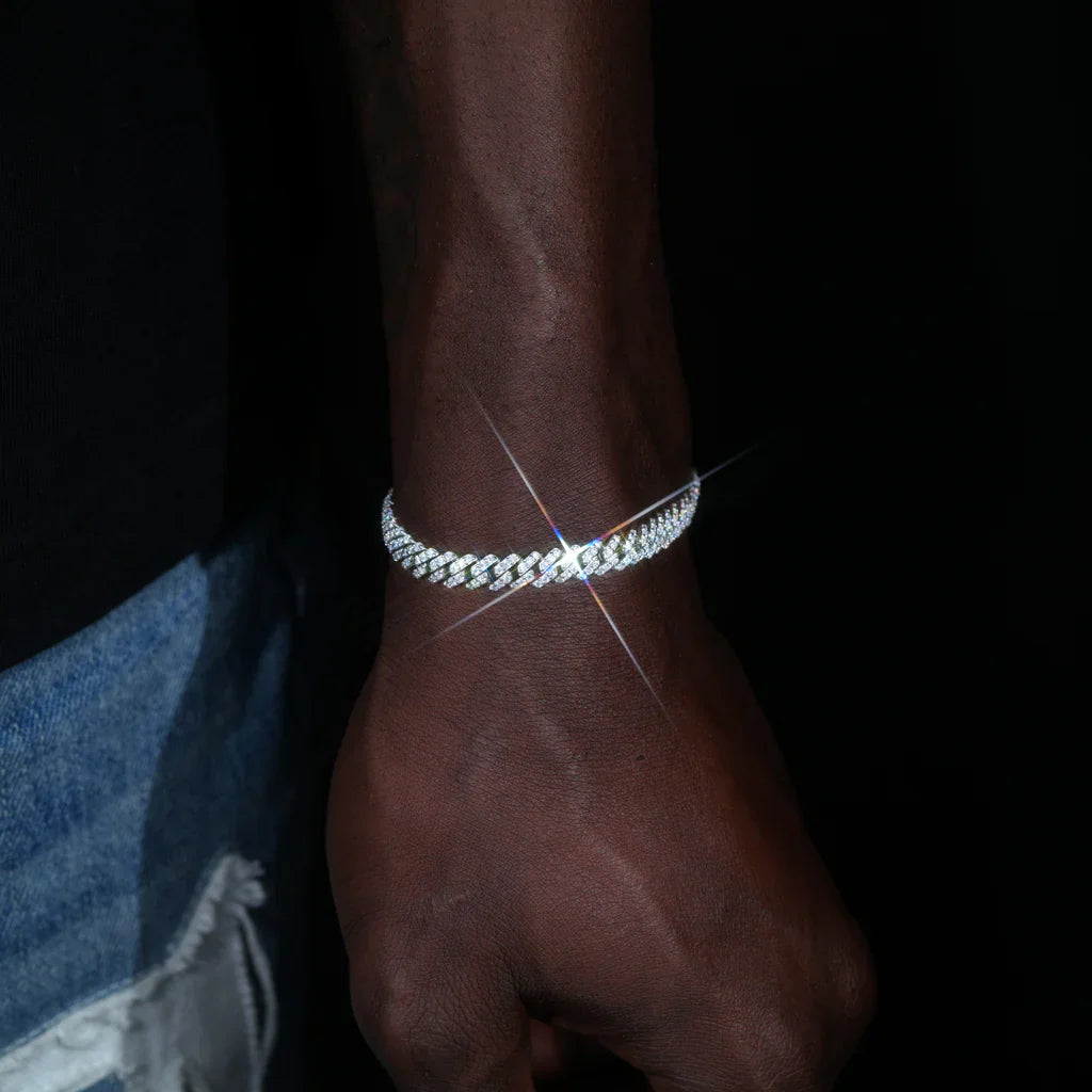 925S & VVS Moissanite Prong Cuban Bracelet - 6.5mm