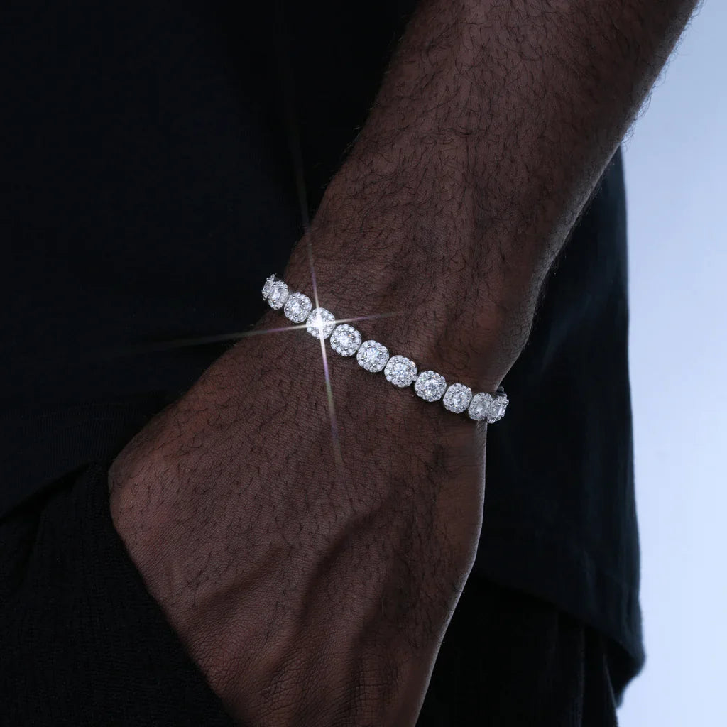925S & VVS Moissanite Clustered Tennis Bracelet - 8MM