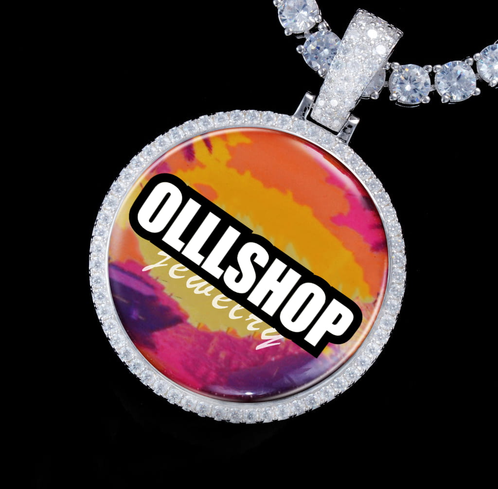 Colorful custom picture pendant necklace with 3D circle design, personalized hip hop gift
