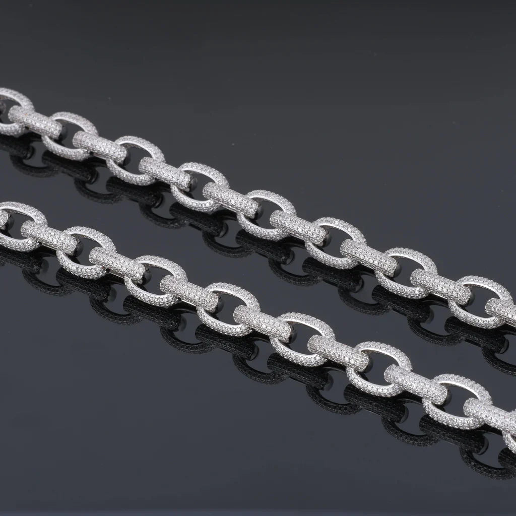 Annular Iced Prong Link Choker in White Gold - 12mm