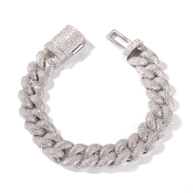 Flat laid 15mm silver Bubble diamond Cuban link bracelet with iced out clasp