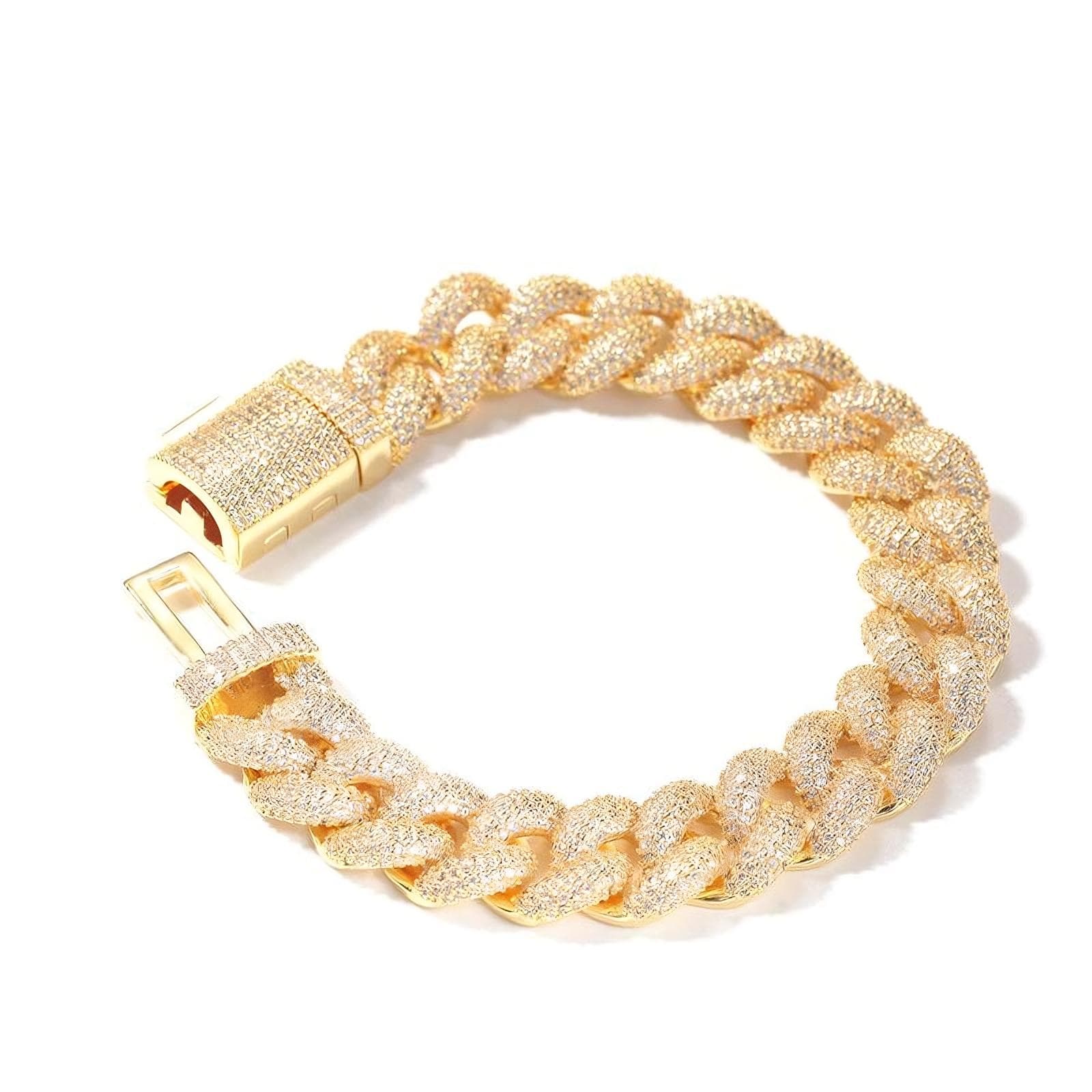 15mm Bubble diamond Cuban ice bracelet in gold with iced out clasp, hip hop jewelry