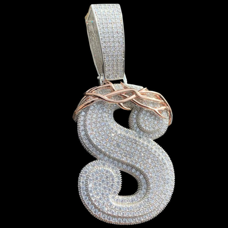 Iced letter S pendant with crown of thorns design hip hop jewelry