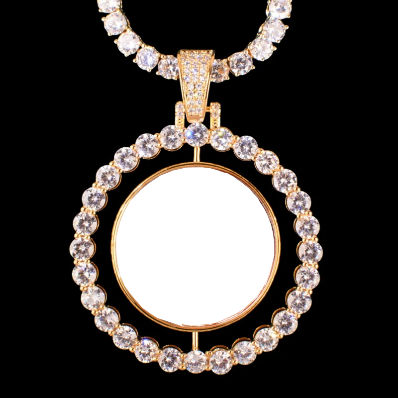 Diamond frame custom photo pendant with gold finish