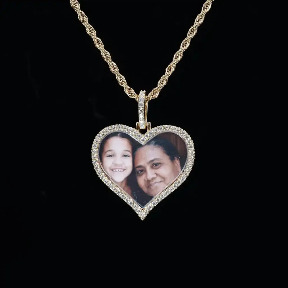 Custom heart-shaped photo pendant necklace with diamond border