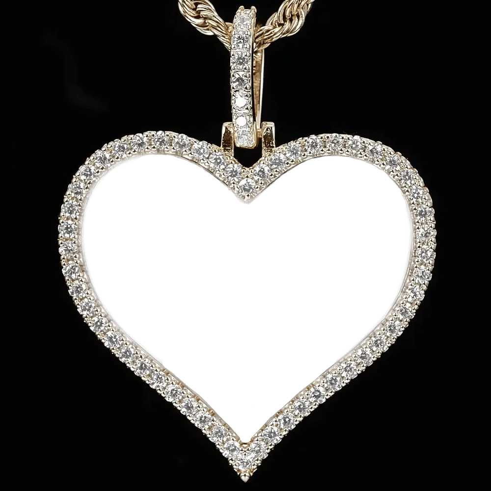 Empty heart-shaped pendant frame ready for personalized photo