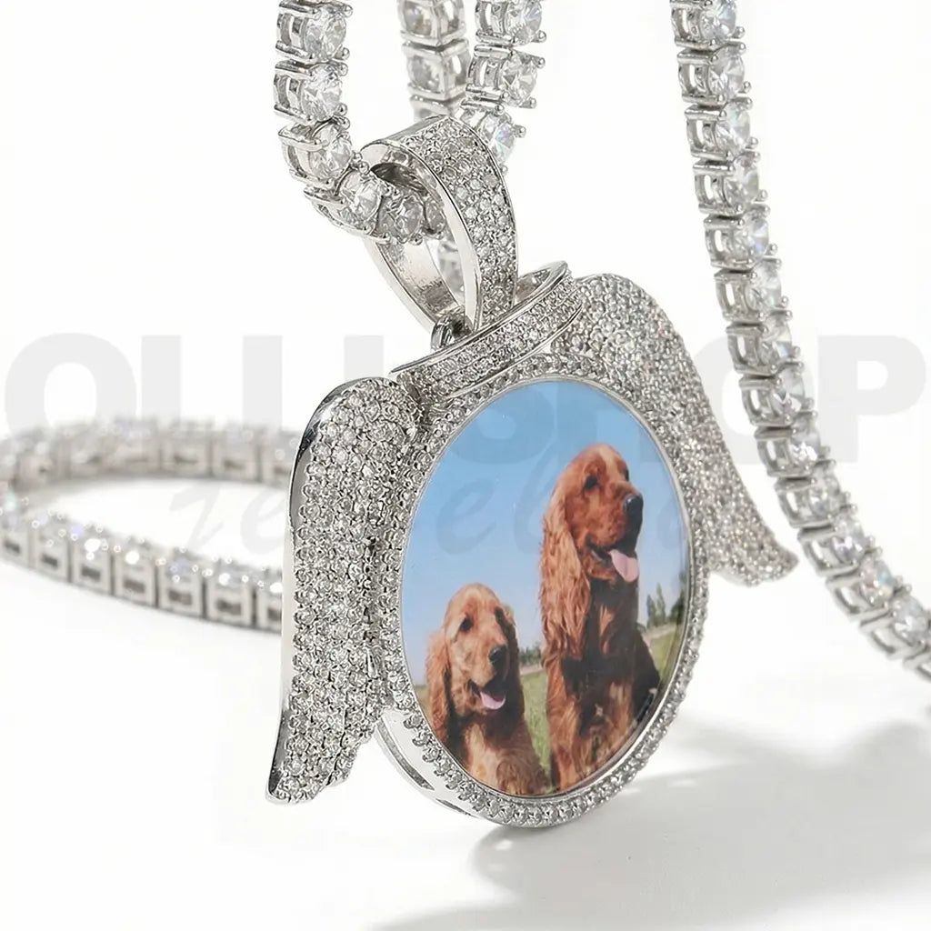 Custom Angel Wing Round Photo Pendant Necklace