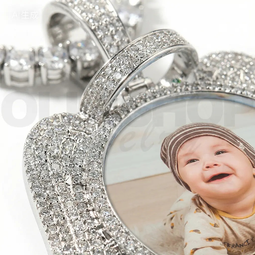 Custom Angel Wing Round Photo Pendant Necklace