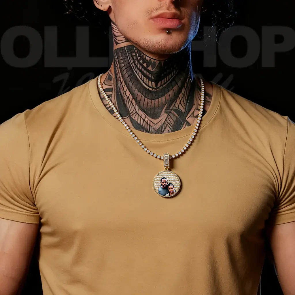 Custom Iced-Out Round Photo Pendant