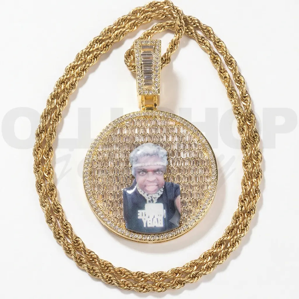 Custom Iced-Out Round Photo Pendant