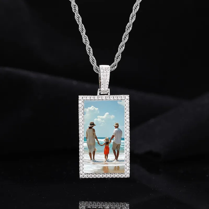 Silver custom rectangular photo pendant – 25mm personalized necklace with family picture