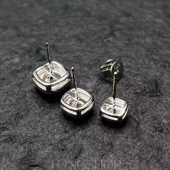 S925 VVS Moissanite Sugar Cube Earrings Full Of Diamonds Square