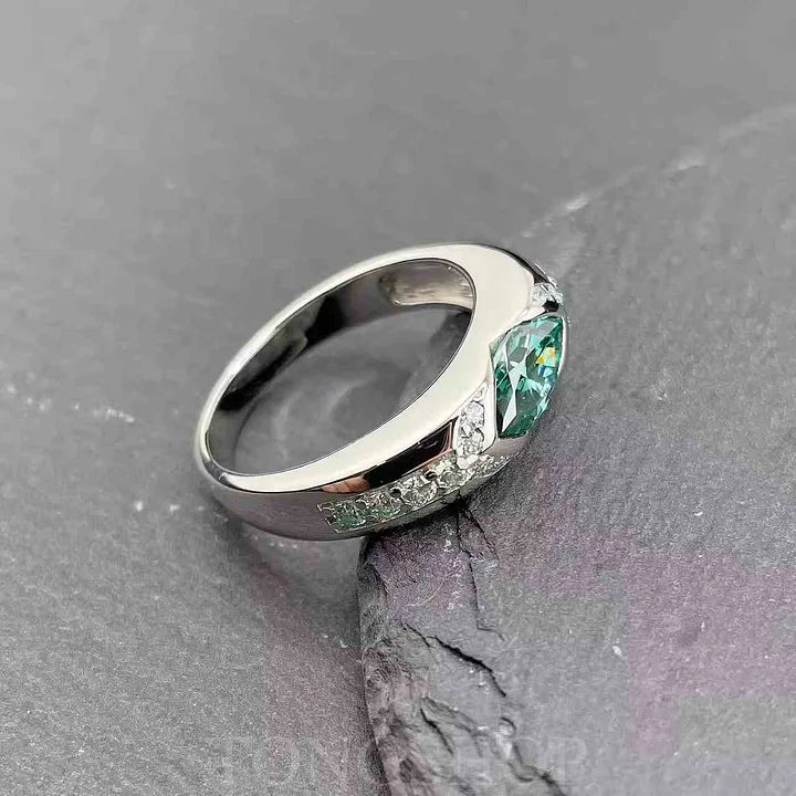 S925 VVS1 Moissanite Ice Blue Lake Green Horse Eye Ring