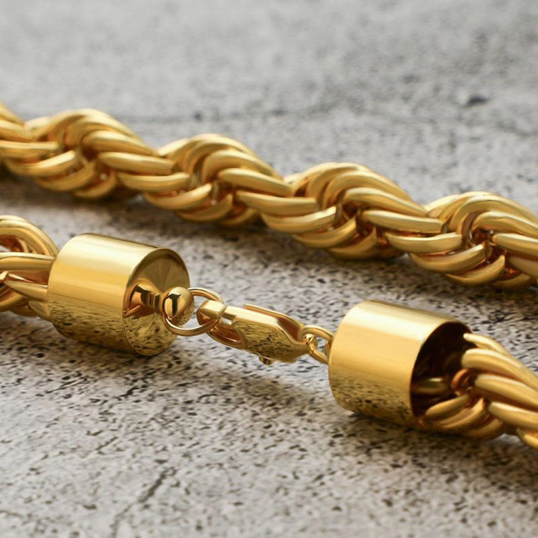 10mm Rope Chain Necklace 18K Gold
