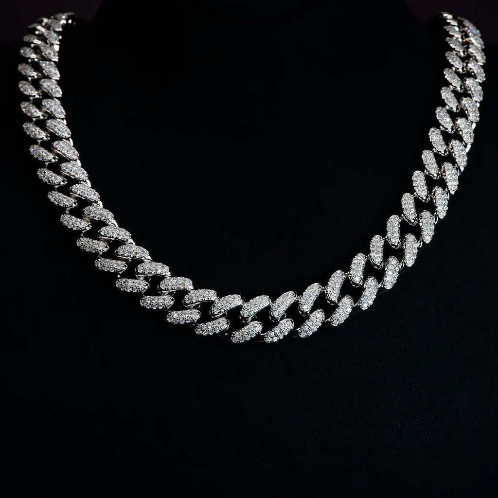 Buckle Iced Cuban Link Chain in White Gold - 14mm