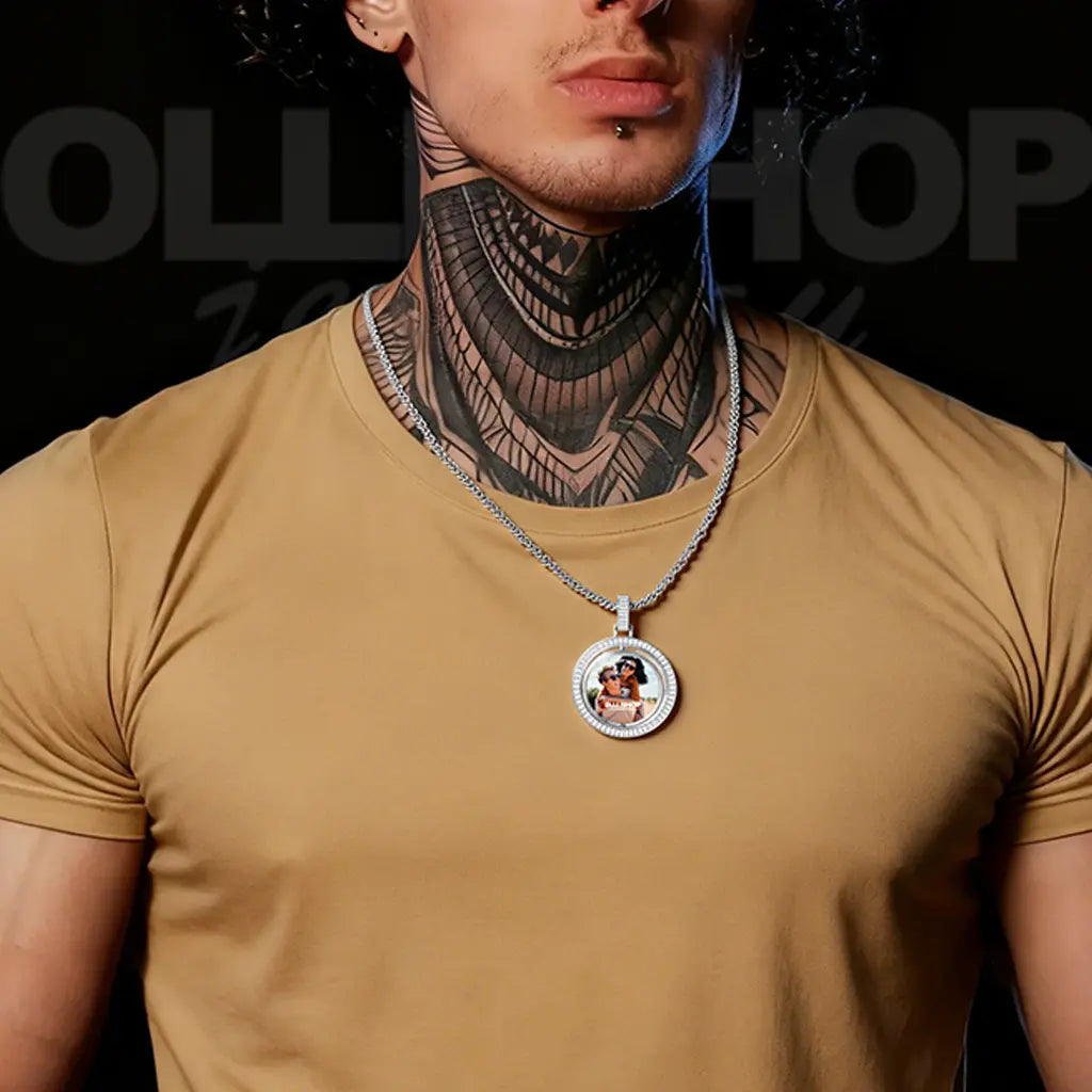 Eternal Spin T-Shaped Diamond Custom Photo Necklace