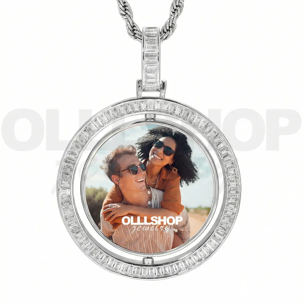 Eternal Spin T-Shaped Diamond Custom Photo Necklace