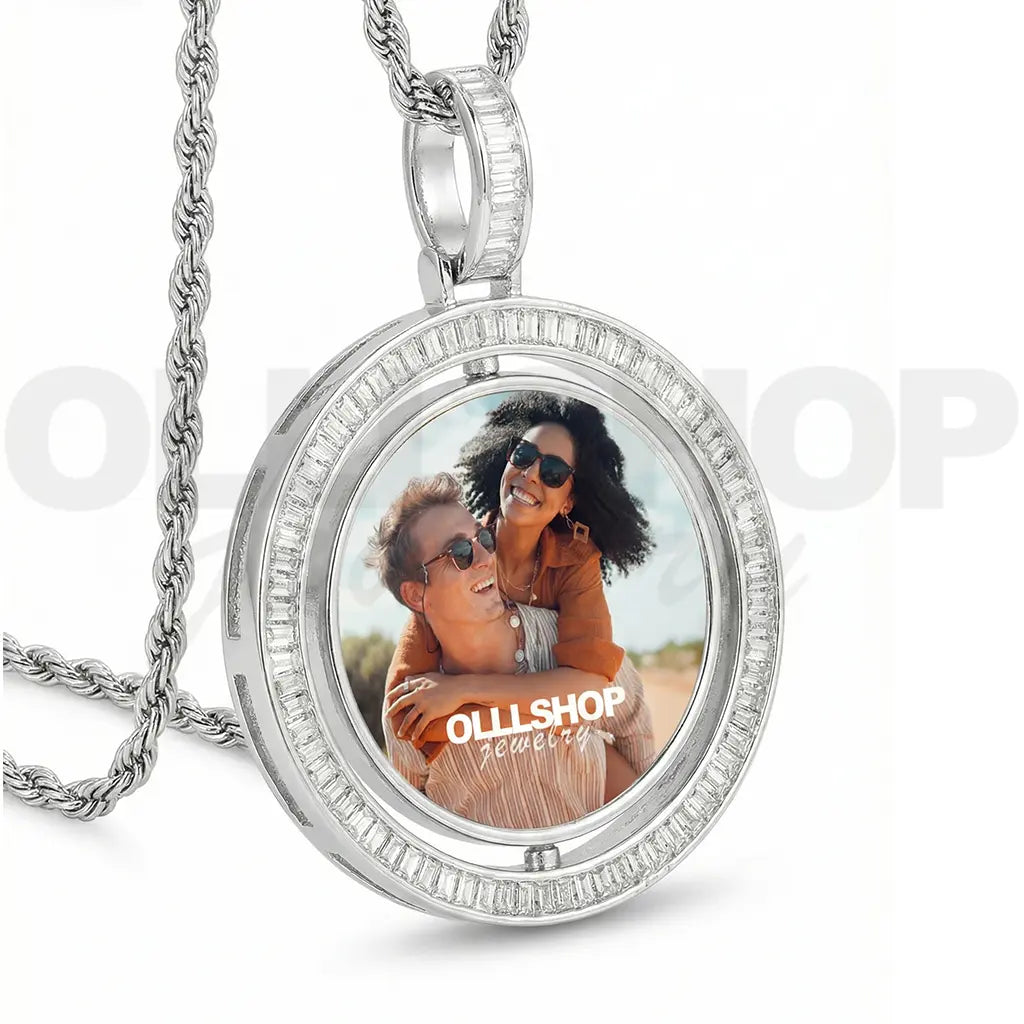 Eternal Spin T-Shaped Diamond Custom Photo Necklace