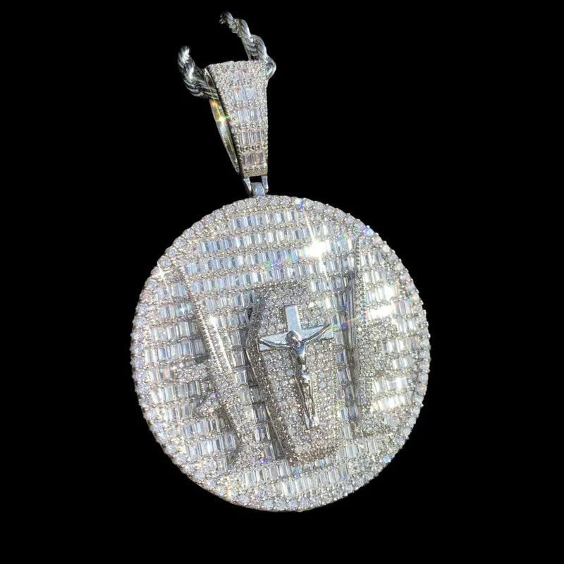 Iced double gun cross disc pendant hip hop jewelry