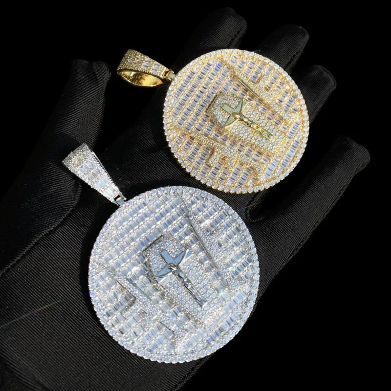 Guardian double gun cross disc pendant 55mm iced out necklace