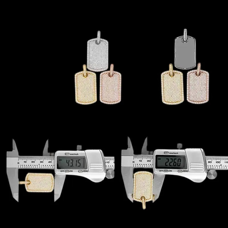 Set of S925 moissanite iced nameplate pendants in gold rose and silver