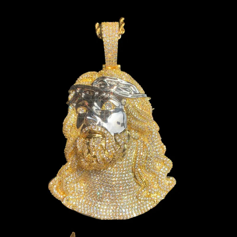 Gold iced Jesus pendant necklace with detailed design