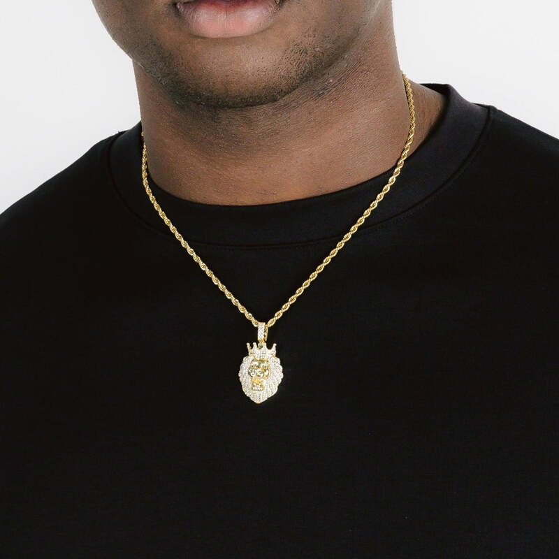Ice Lion Crown Pendant In Yellow Gold