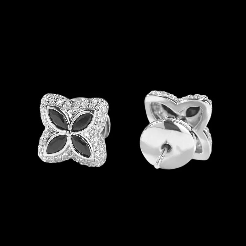 Iced Clover Earrings in Black Dimaond - 13mm