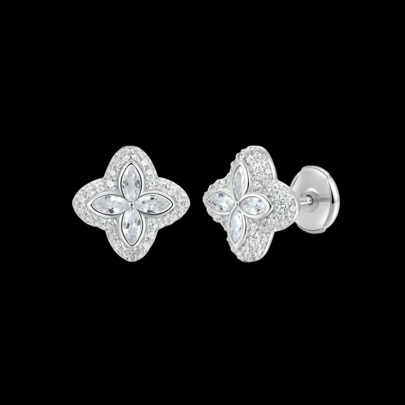 Iced Clover Earrings in Black Dimaond - 13mm