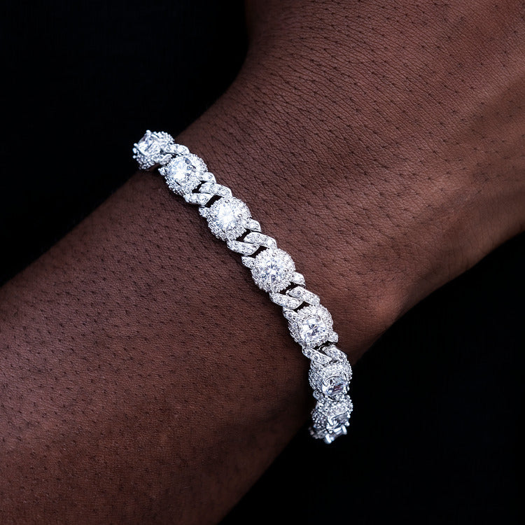 Iced Diamond Station Cuban Bracelet - 10mm