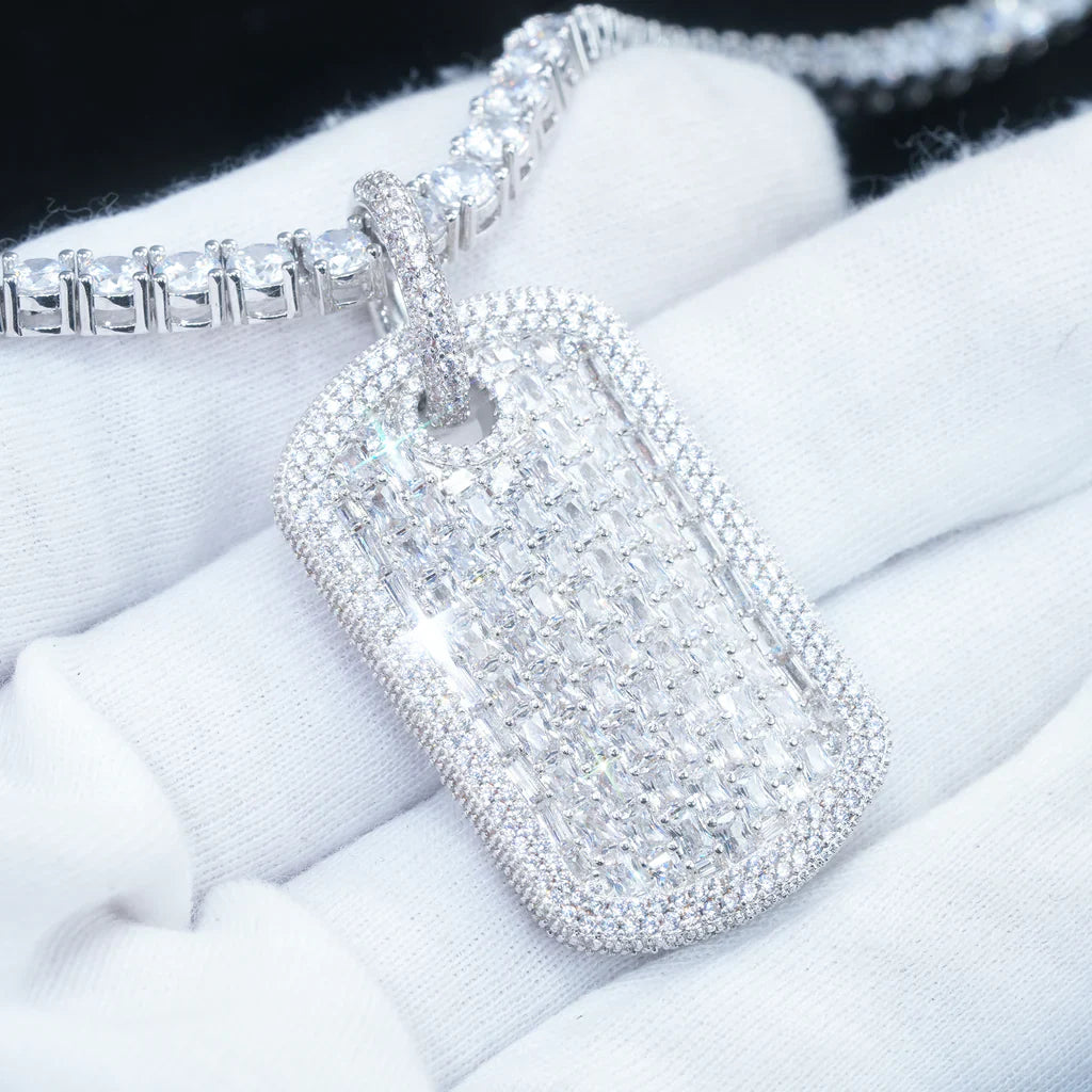 Iced Dog Tag Pendant In White Gold – Free Engraving