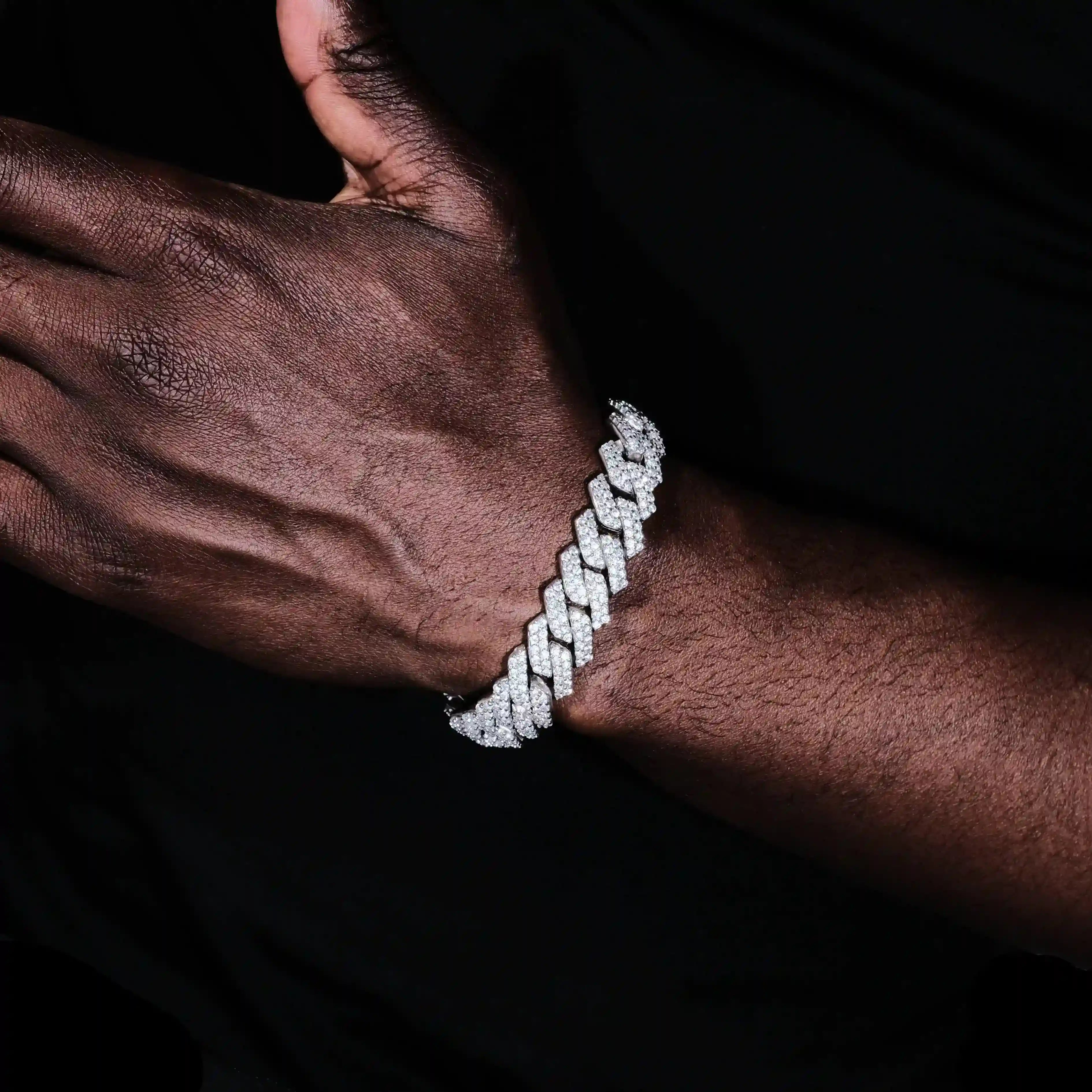 Iced Prong Cuban Bracelet White Gold - 14mm