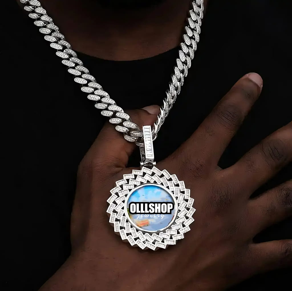Large 3D rectangular T cubic zirconia custom picture pendant worn on chest, iced out hip hop jewelry