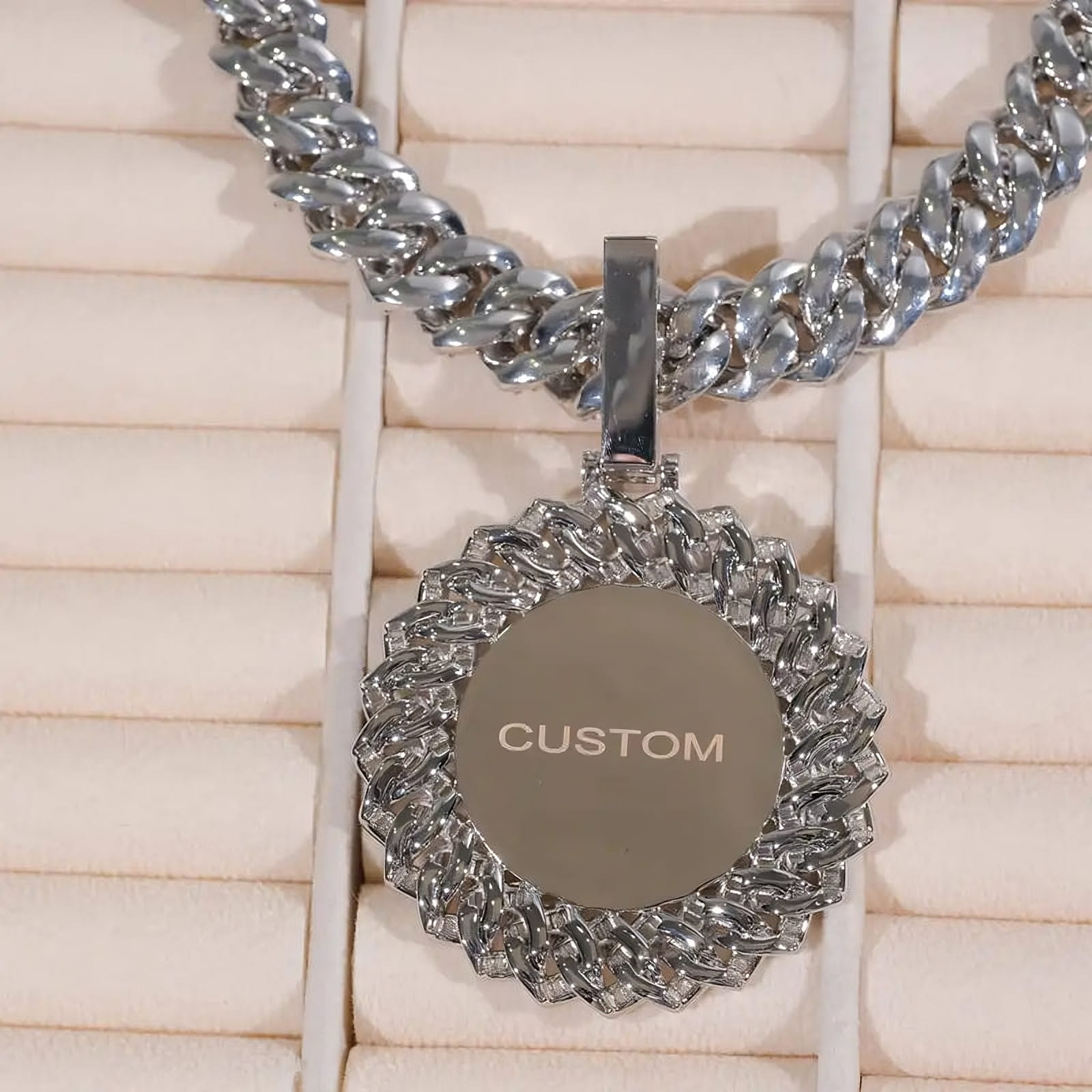 Personalized 3D rectangular custom pendant with photo engraving, iced out necklace design