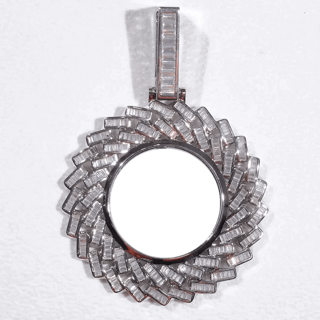 Empty frame of large 3D rectangular custom picture pendant, ready for photo customization