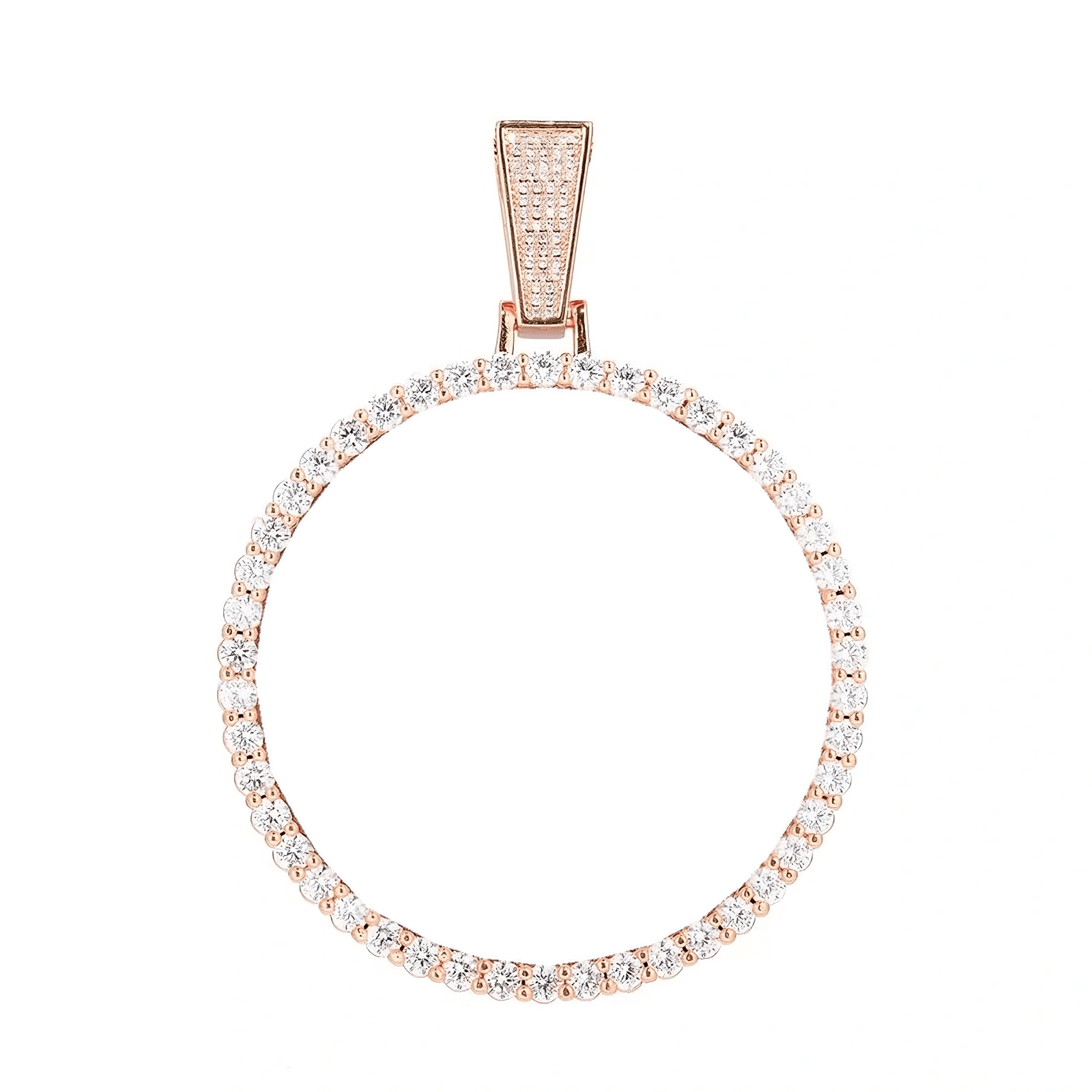 Blank rose gold 70mm round pendant frame – ready for personalized custom photo and micro-inlaid CZ stone setting