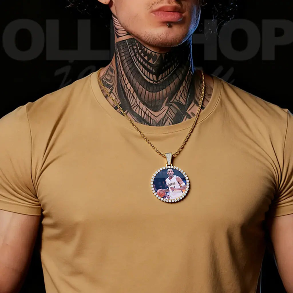 Large Round Iced Photo Pendant